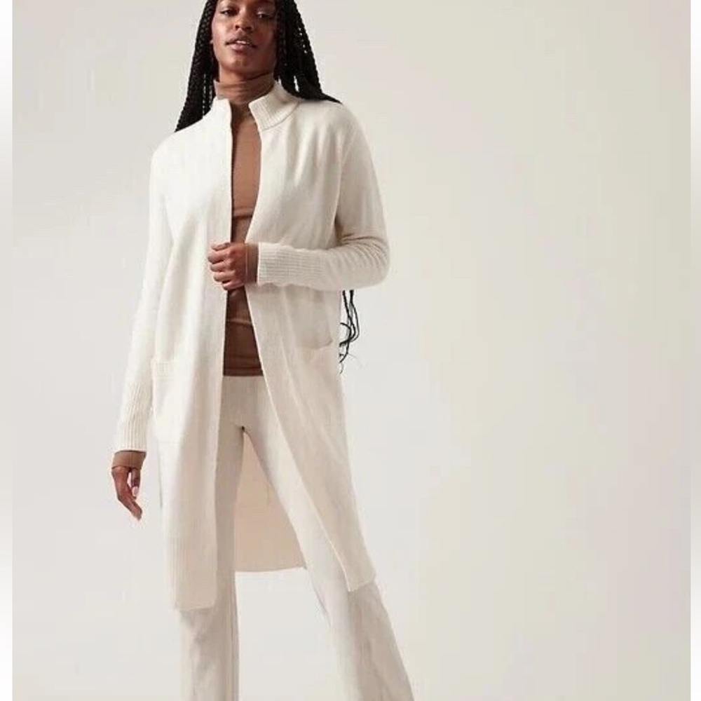 Athleta Spirit Cream Wool Cashmere Blend Open Front Duster Cardigan Sweater